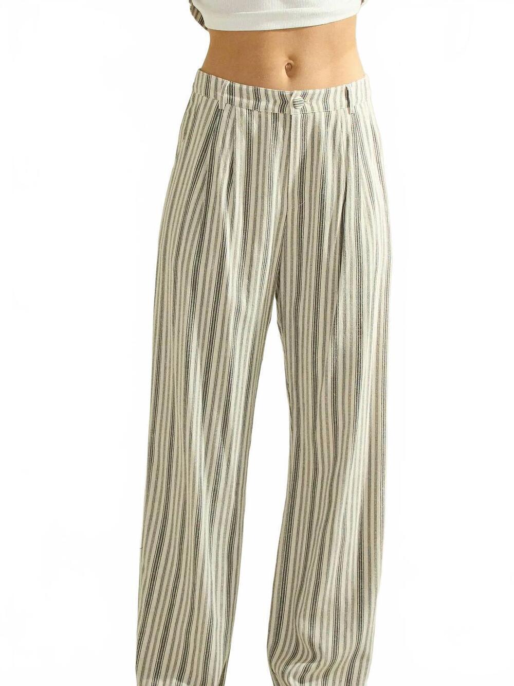 NEW ABLE striped linen blend trouser pants in black/beige